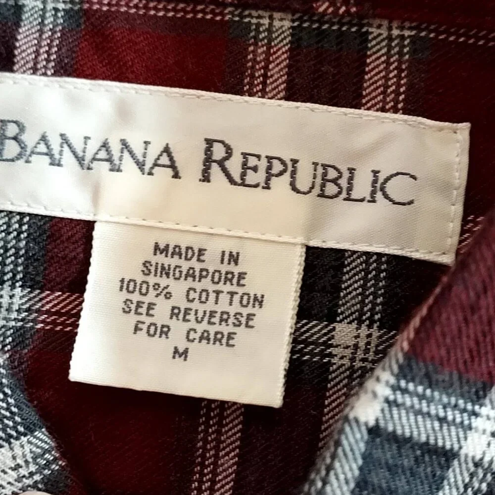 Banana Repulbic Mens Red/Brown/ White Plaid Shirt. SzM Long Sleeve Cabin Outdoor